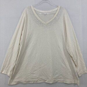 Catherines size 3X White Cream Embellished V Neck Stretch Knit Top